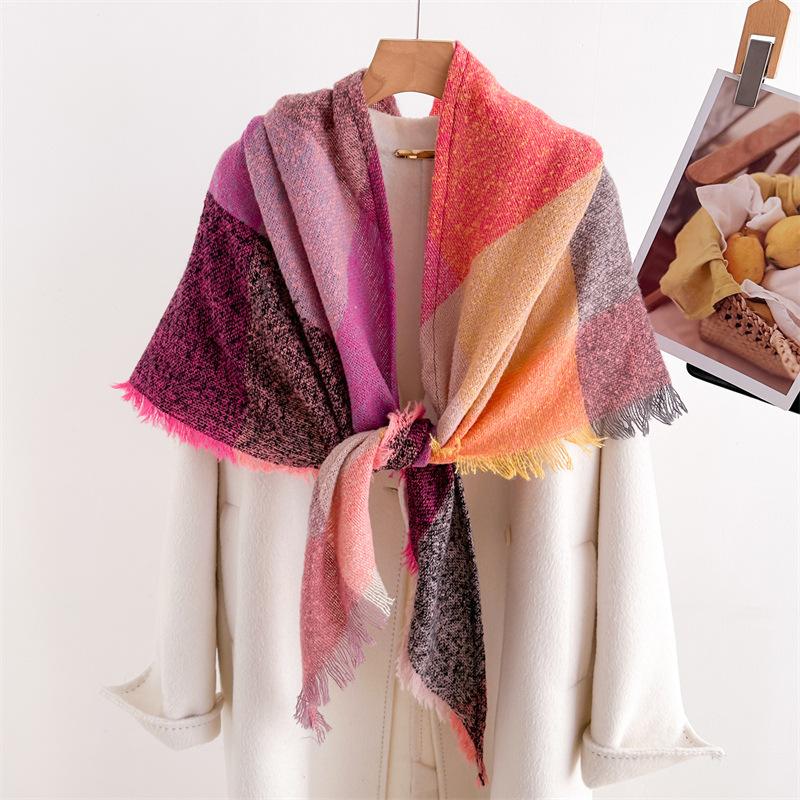 New Autumn And Winter Imitation Cashmere Colored Plaid Warm Shawl Scarf, Unisex Fashion Versatile Tassel Scarf