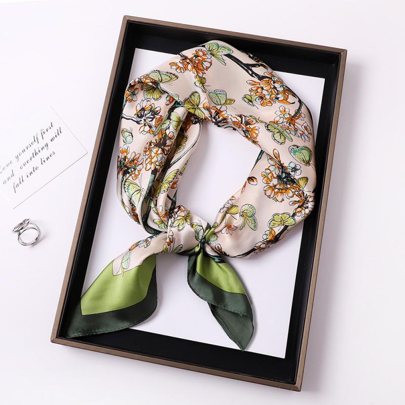 French Small Silk Scarf Women'S 70 Square Scarf Simple Geometric Striped High-End Headband Hair Tie Simulation Silk Square Scarf Scarf Neck Tie