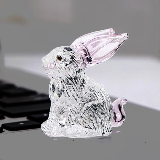 Yousheng Faux Crystal Rabbit Figurine Transparent Collectible Rabbit Statue Glass Art Animal Ornament Bunny Sculpture for Home Office Desk Car