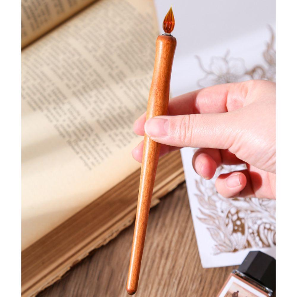 Wooden Pole Glass Pen Line Pen Calligraphy Dip Pen Ink Holder Stationery Sealed Container Dipping Pen Storage Rack Tools