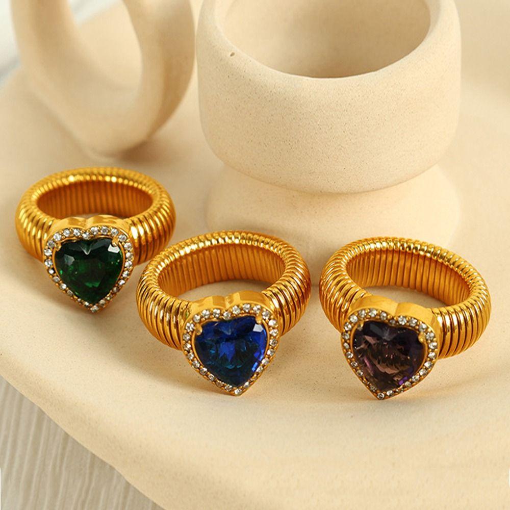 Thick Zircon Heart Ring Vintage Thick Finger Ring Elegant Women's Jewelry Ladies