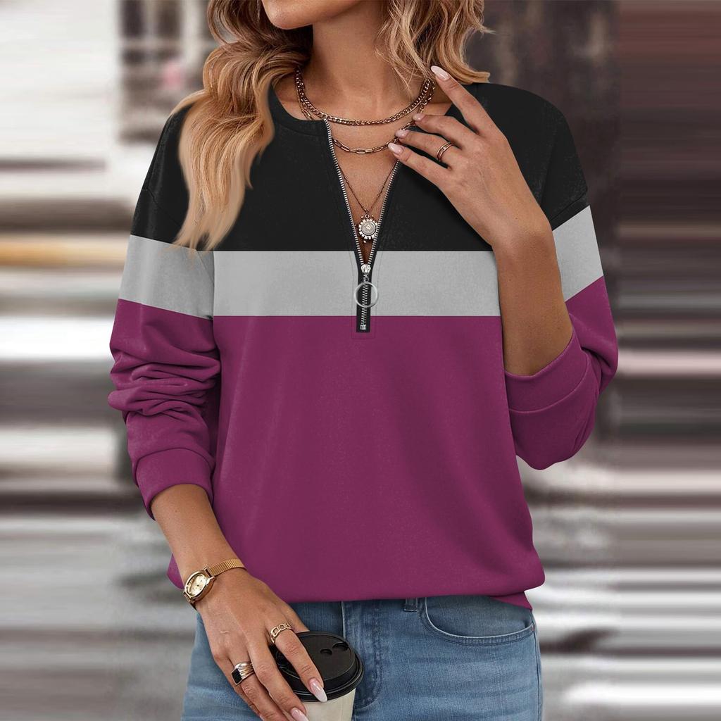 Женский повседневный свитер с длинным рукавом и застежкой-молнией на четверть длины, с принтом, свитшот, повседневная верхняя одежда на осень