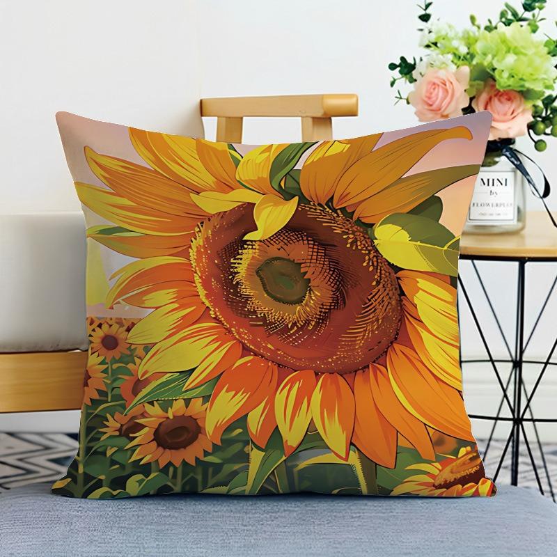 Sunflower Print Decorative Pillowcase Bedroom Living Room Square Cushion Pillowcase