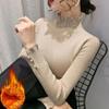 Корейские бархатные тонкие свитера с воротником-стойкой и жемчугом, женские зимние теплые утолщенные вязаные пуловеры, повседневные топы на флисовой подкладке