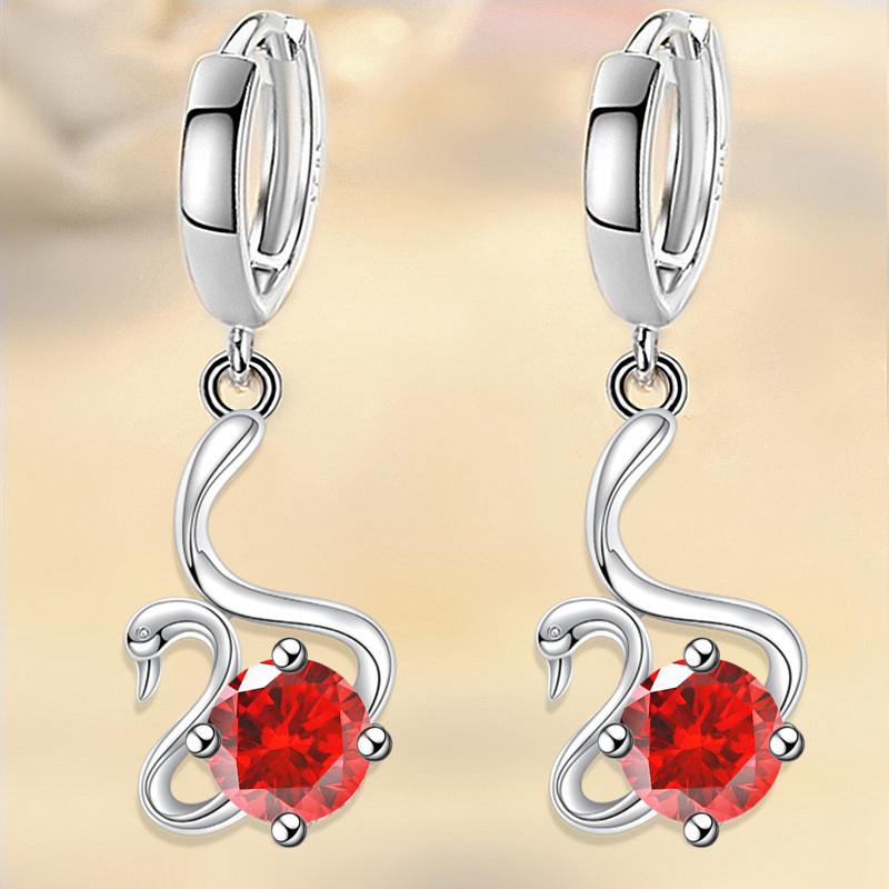 Посеребренные женские серьги 925 пробы с милым кулоном в форме гуся, многоцветные серьги с цирконом для женщин и девочек, ювелирные изделия, подарки