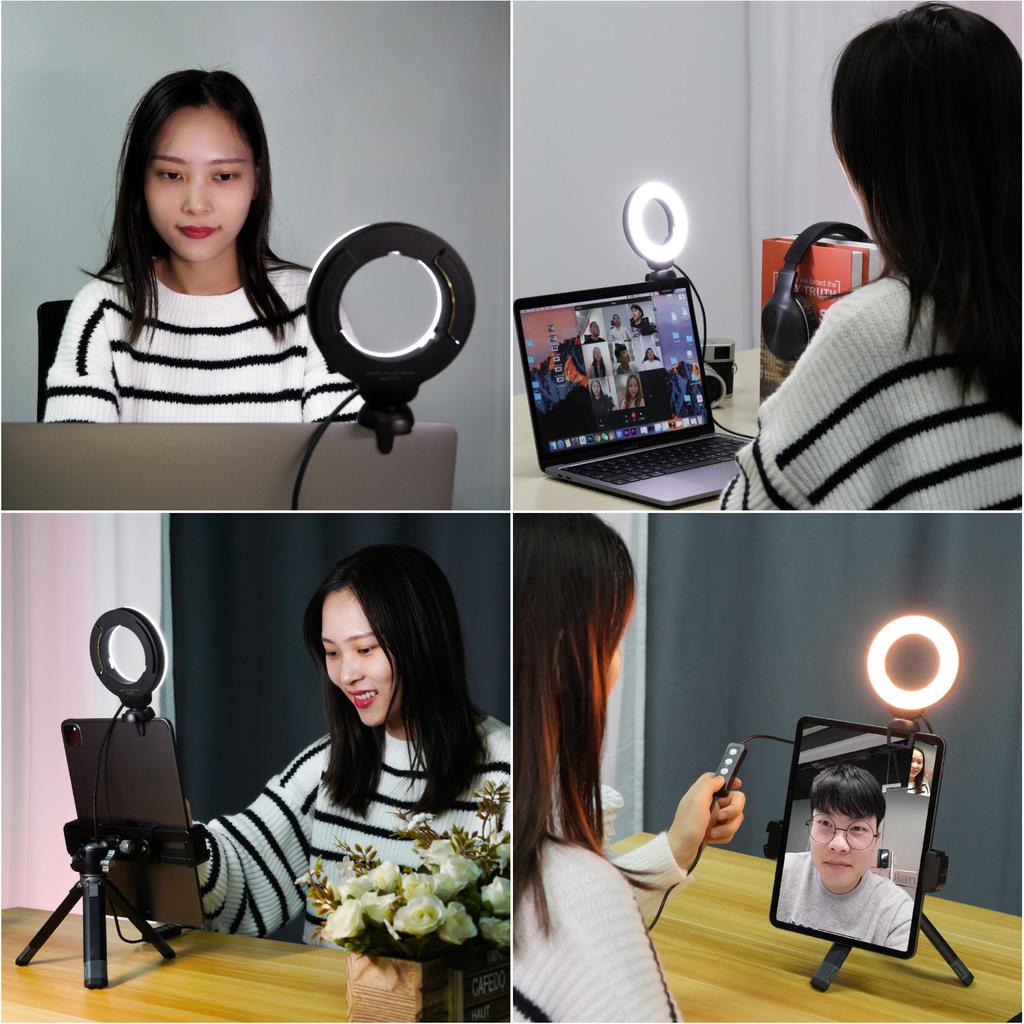   4 Inch LED Light, Clip On Laptop Video Conference Lighting, 3 Lighting Modes (3200K to 6500K), Dimmable USB Powered, for Live Streaming, Online E