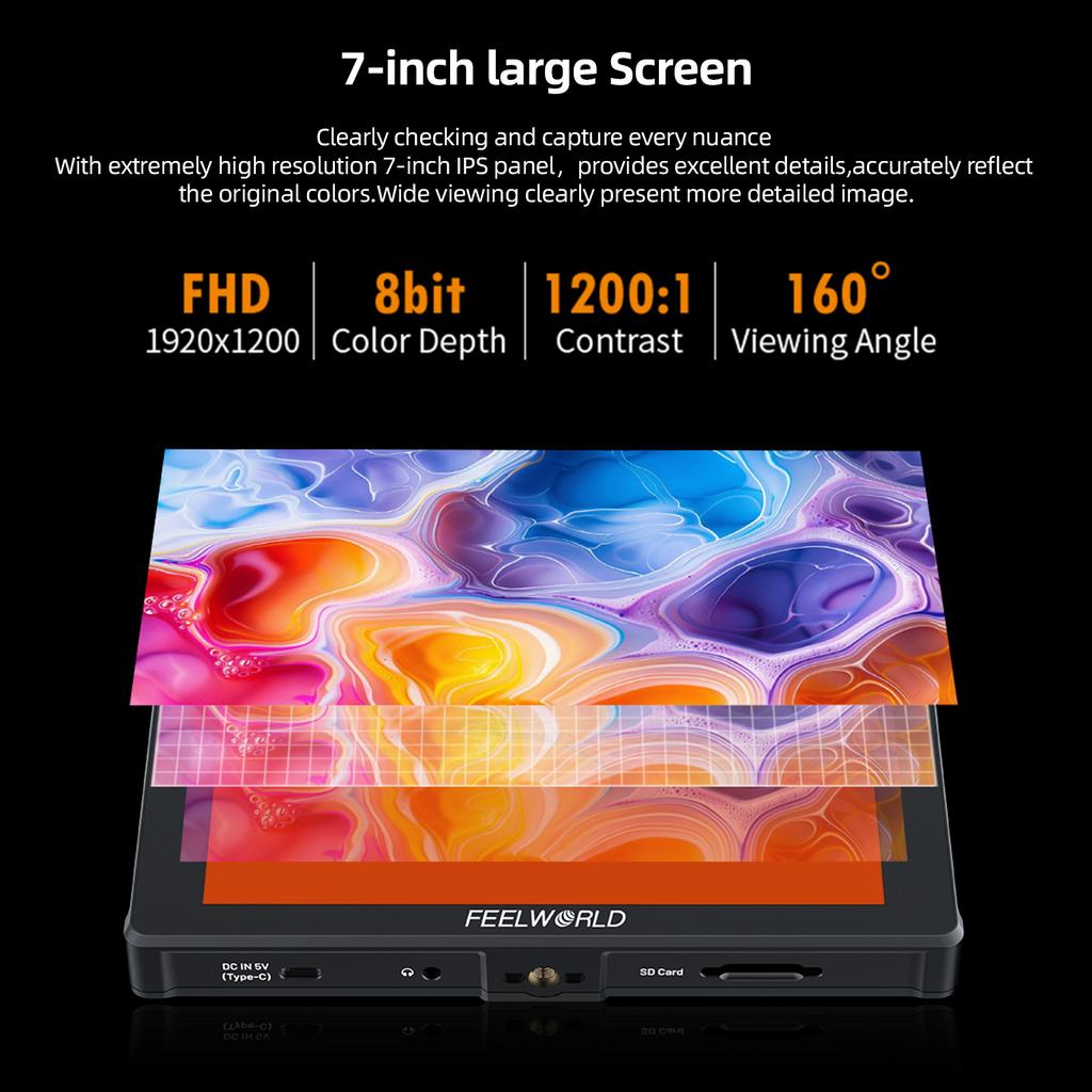 FEELWORLD F7 PLUS 7-дюймовый цифровой зеркальный фотоаппарат, полевой монитор, видеомонитор, сенсорная панель управления, вход HDMI 4K