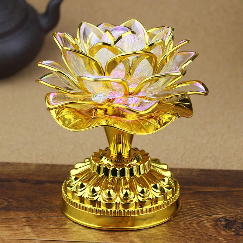 1Pc Colorful Lotus Lamp Led Lamp Electronic Changming Lotus Lamp Guanyin God of Wealth Offering Lamp Wholesale Buddha Lamp Buddhist Utensils