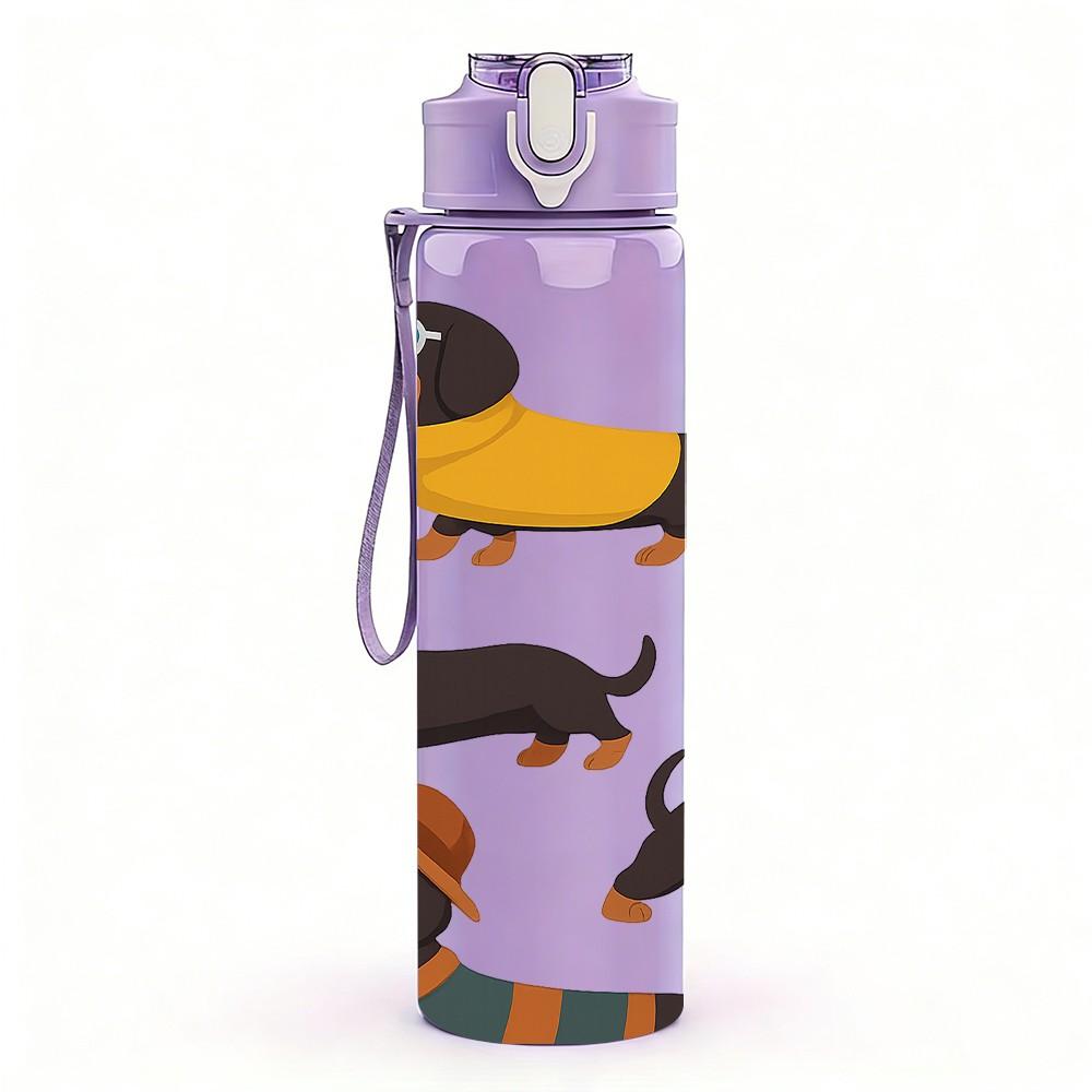 1PC Repeating Dachshund Dog Grid 750ml Color Plastic Sports Water Bottle Leakproof Flip Straw Lid For Sports Office Home Use