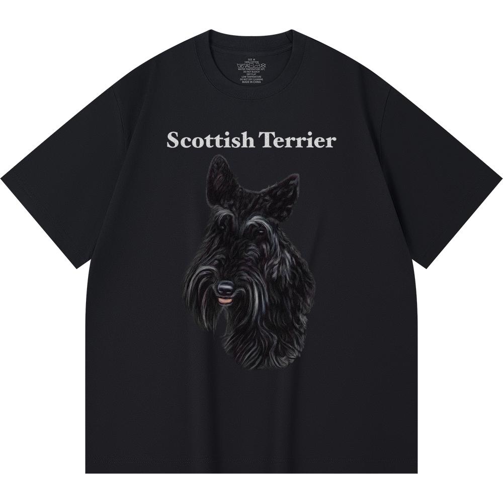 Футболка из 100% хлопка плотностью 230 г/м2 с принтом шотландского терьера, забавная футболка из чесаного хлопка в стиле Харадзюку