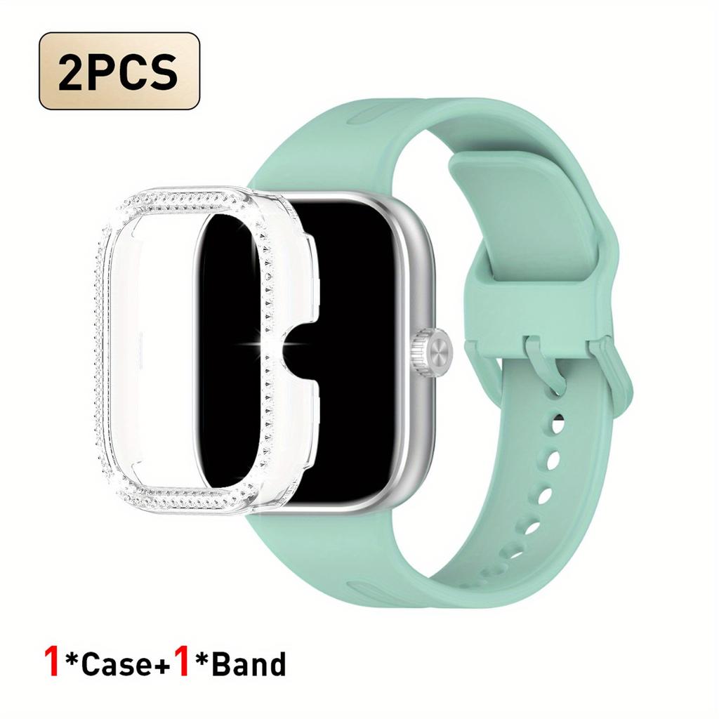 Набор из 2 шт. Для Redmi Watch 5/6 Спортивный ремешок Кристальный полый защитный чехол Классический деловой дышащий однотонный ремешок