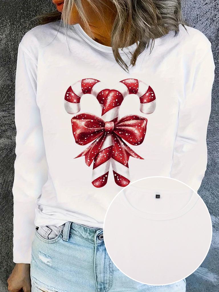 Candy Cane Bow Christmas Long Sleeve T-shirt