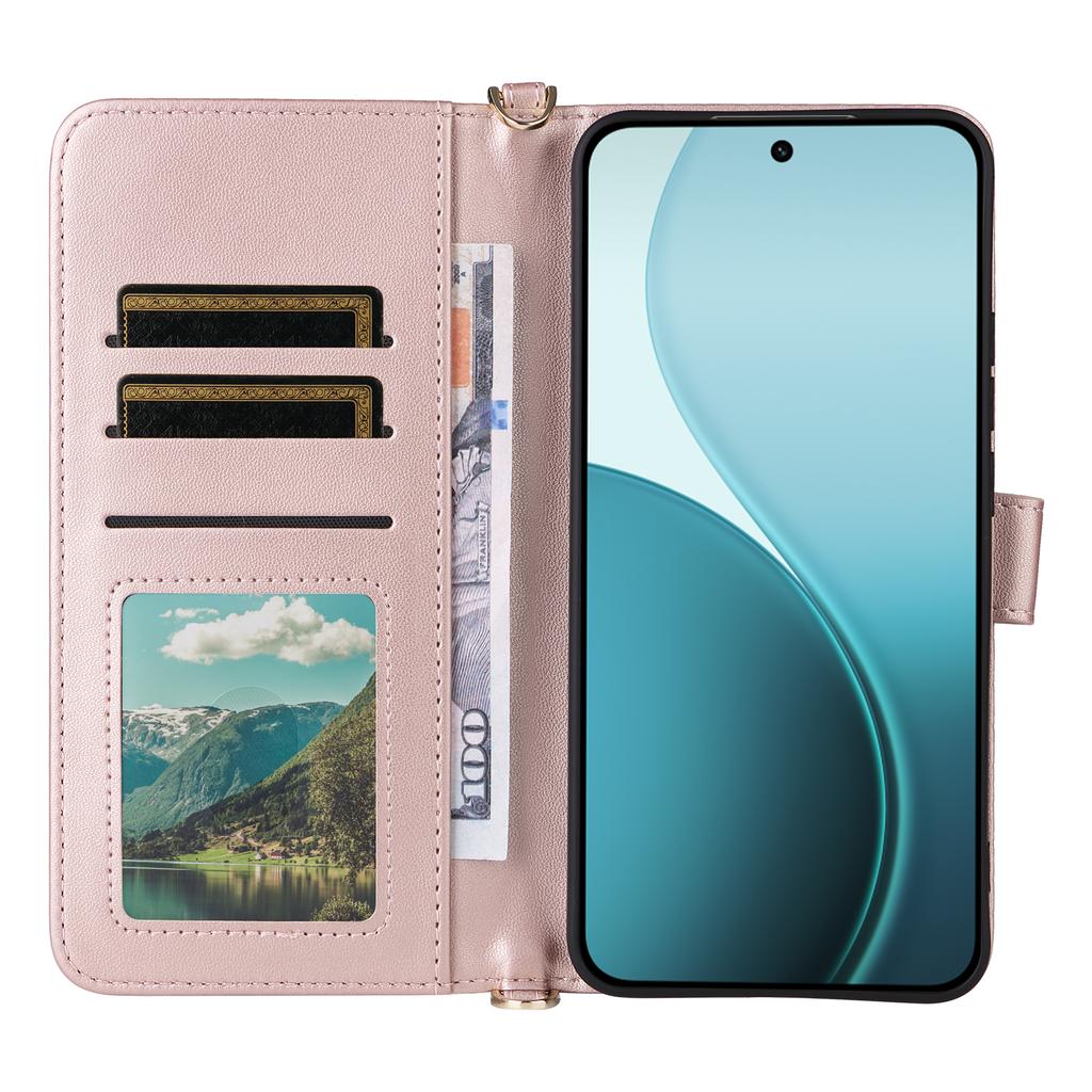For Oppo Reno14 5G (Global) Case with Shoulder/Wrist Strap Leather Phone Cover Stand Wallet