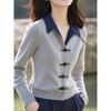Autumn/Winter Polo Collar Chinese-Style Knitwear: Plus Size, Slimming, Flattering Sweater