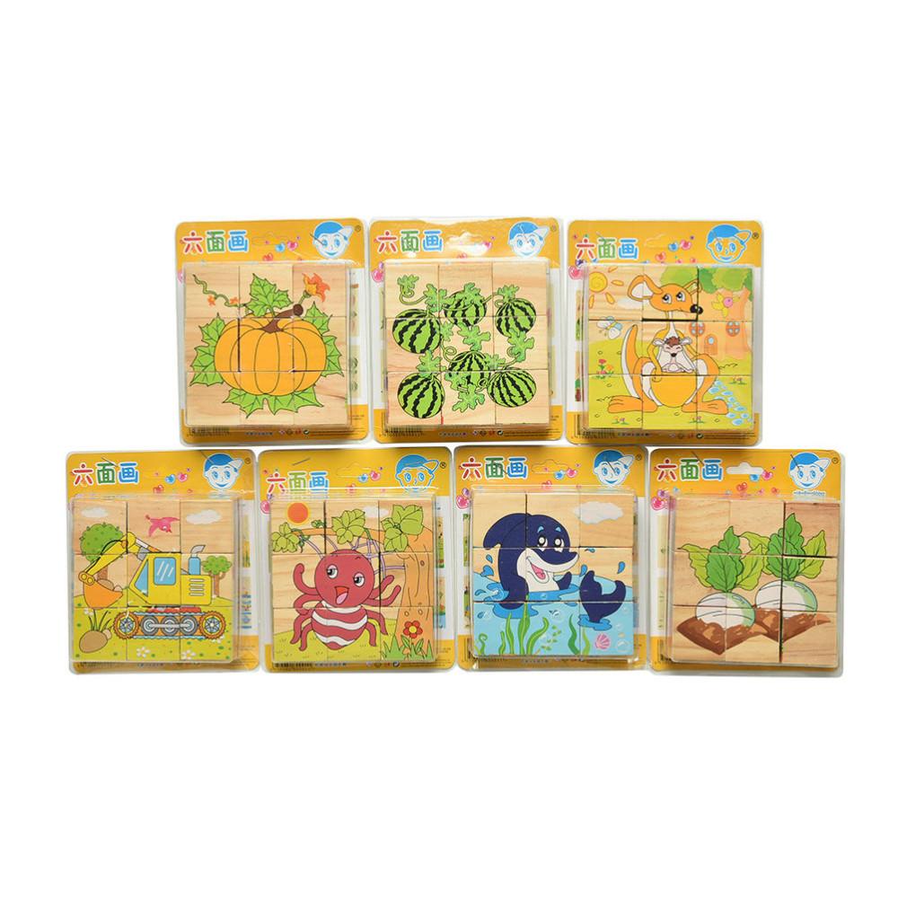 3d Шестиликий Животный Фрукт Деревянный Пазл Живопись Строительные Игрушки Для Детей И Младенцев Раннее Обучение Пазлы 