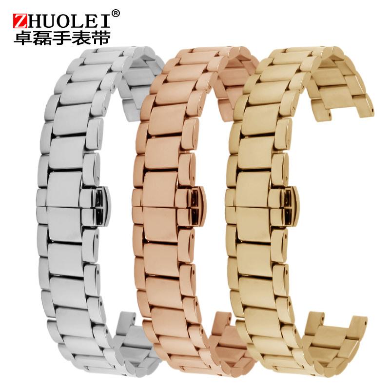 Вогнутый ремешок из нержавеющей стали для Rossini GC Cartier Pasha Michael Coles Casio 20-12 мм 18-10 мм 16-8 мм Складная застежка Ремешок для часов