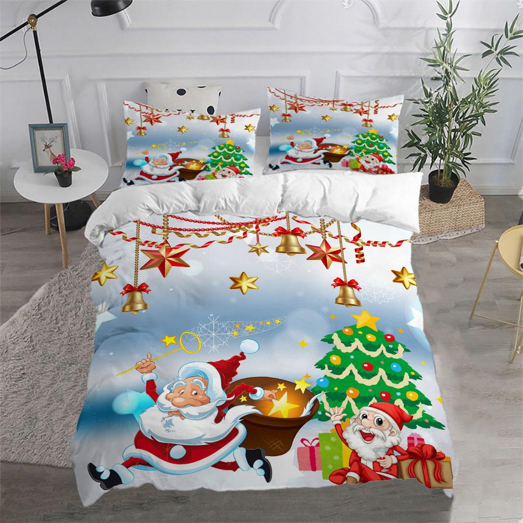 Santa Claus Merry Christmas Duvet Cover Set for Kids Christmas Gift King Queen Size Polyester Comforter Cover with Pillowcases