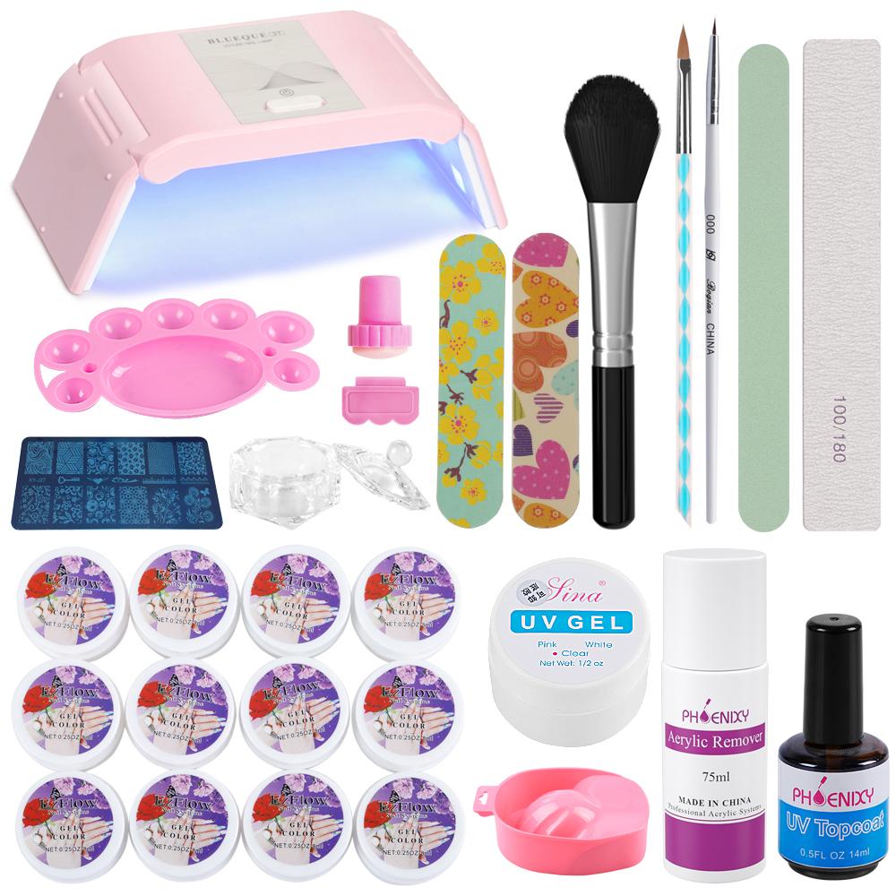Набор УФ-гелей для ногтей PHOENIXY с УФ-светодиодной лампой, маникюрные инструменты, художественный набор, набор полуперманентных гель-лаков, замачиваемый УФ-лак, полный набор акриловых ногтей