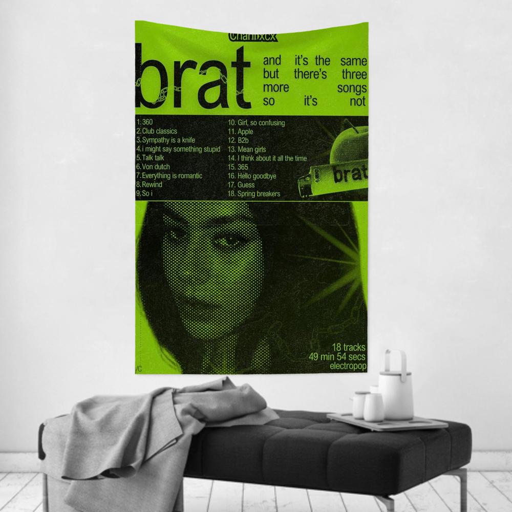 Brat Music Album CCharli Singer Xcx Tapestry Room Decor Wall Cloth Party Hanging Background Room Decor Baby Room