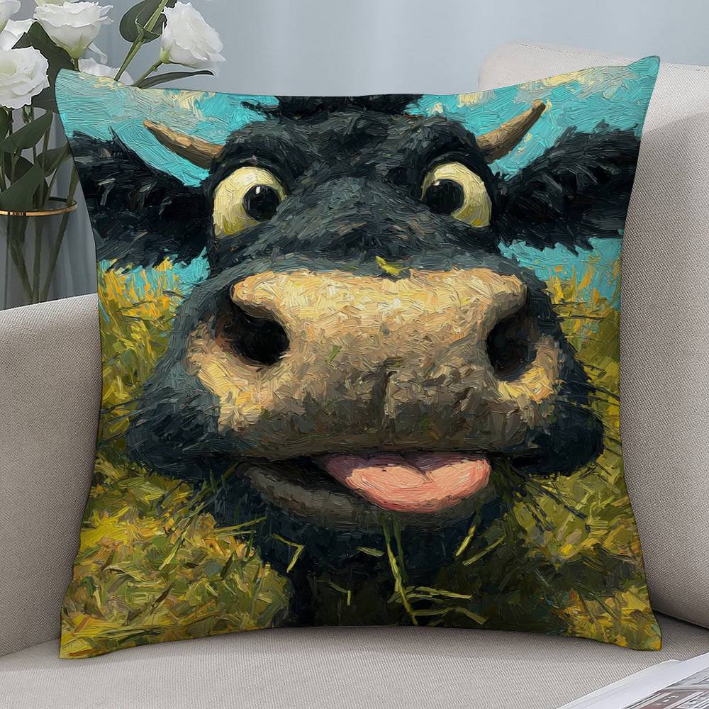 Смешные животные Корова Жираф Наволочка Короткий плюш Двусторонняя печать Квадратные наволочки для диванных подушек Домашний декор