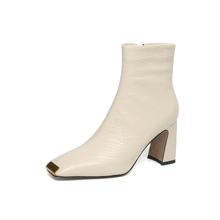 Модные новые осенне-зимние женские ботинки из спилка, модные ботильоны с металлическим квадратным носком, на высоком каблуке, женская обувь, zapatos mujer