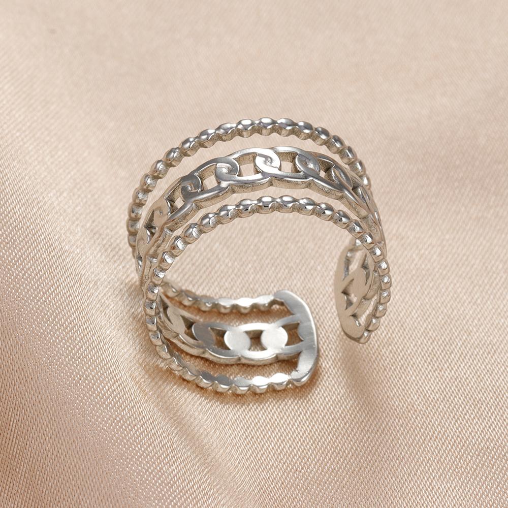 Классическое открытое кольцо из нержавеющей стали серебряного цвета для женщин, цепочка с короной, витая панк, регулируемое кольцо на палец, модные украшения