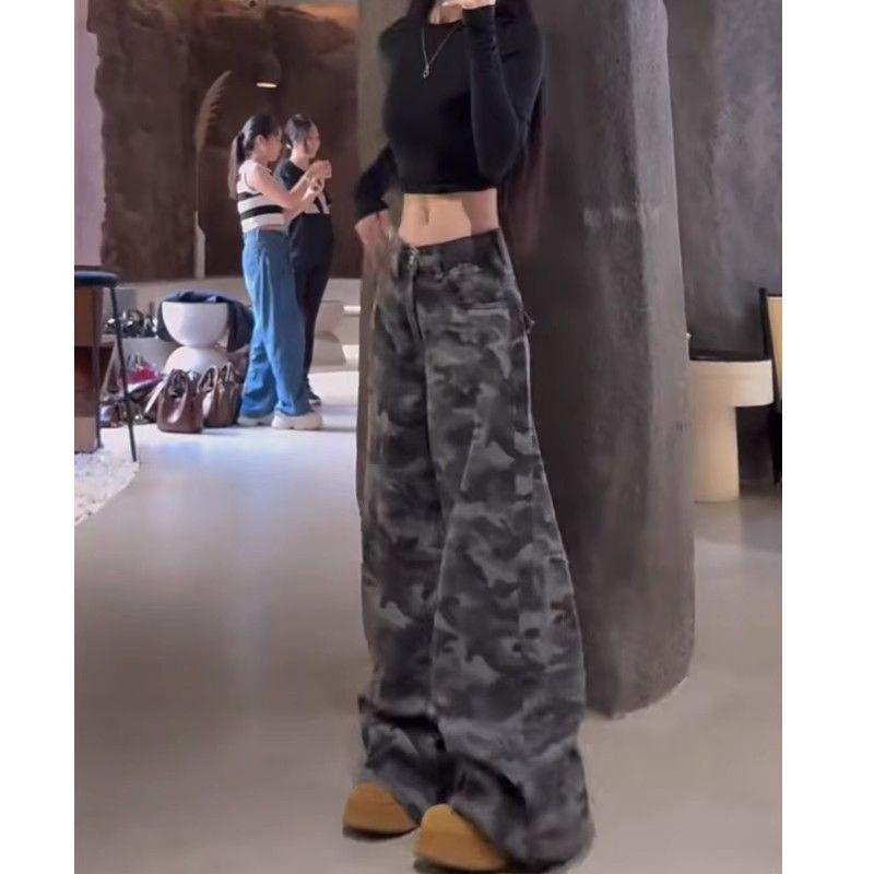 Women’s 175cm-180cm Camouflage Wide-Leg Denim Workwear Pants