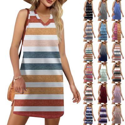 Женский летний повседневный сарафан без рукавов с V-образным вырезом и полосатым принтом для пляжного отдыха