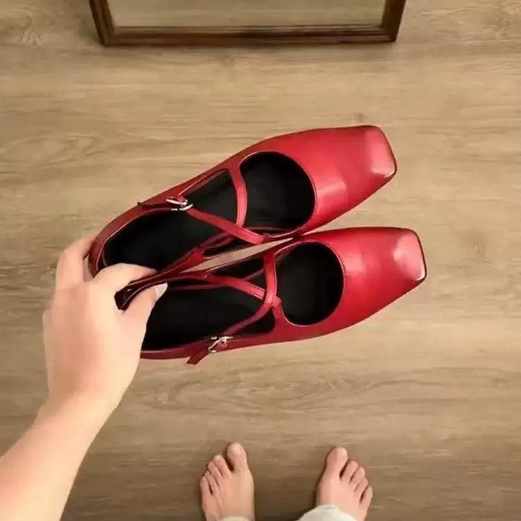 Модель из овчины~ ретро французские туфли-лодочки женские балетки на плоской подошве красные туфли с открытым вырезом вечерние балетки с перекрестным ремешком туфли Мэри Джейн