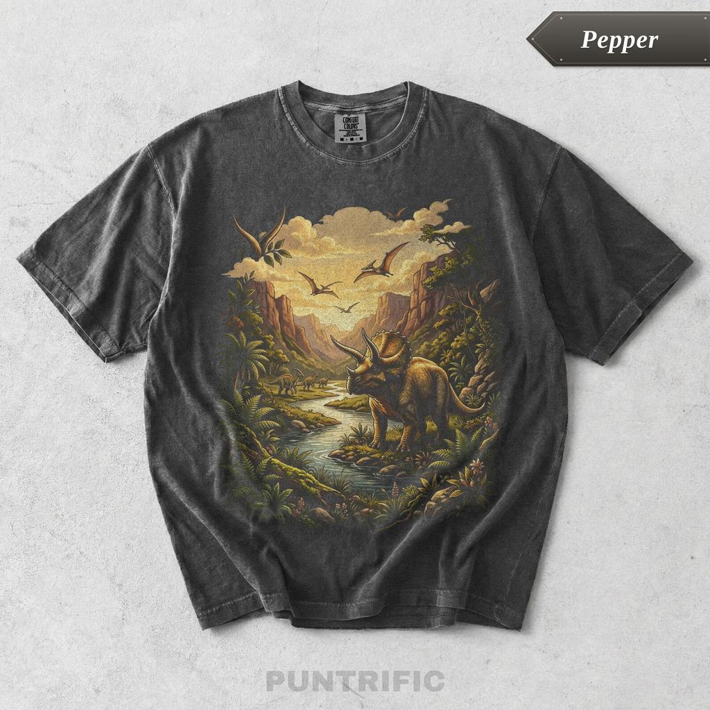 Triceratops Dinosaur Vintage Graphic Tee, Comfort Colors® Prehistoric Art Tshirt, Ancient Creature Shirt, Nature Lover Gift, Dino Fan Gift
