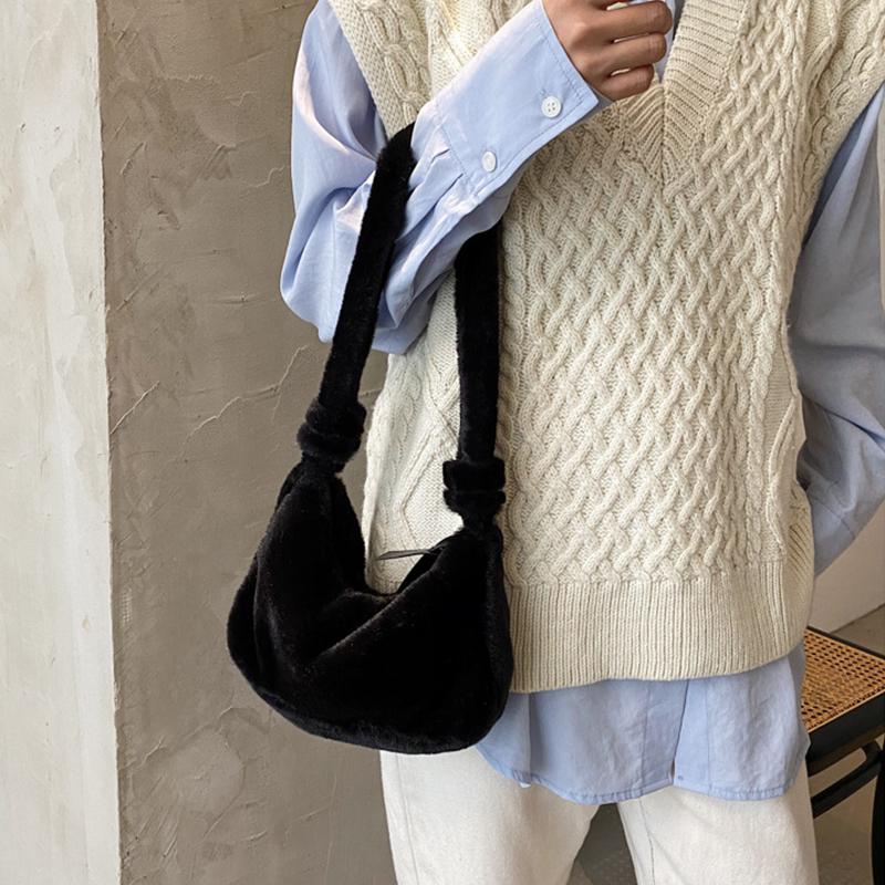 Модная однотонная сумка на плечо для подмышек, женская плюшевая мягкая пушистая меховая зимняя сумка-бродяга