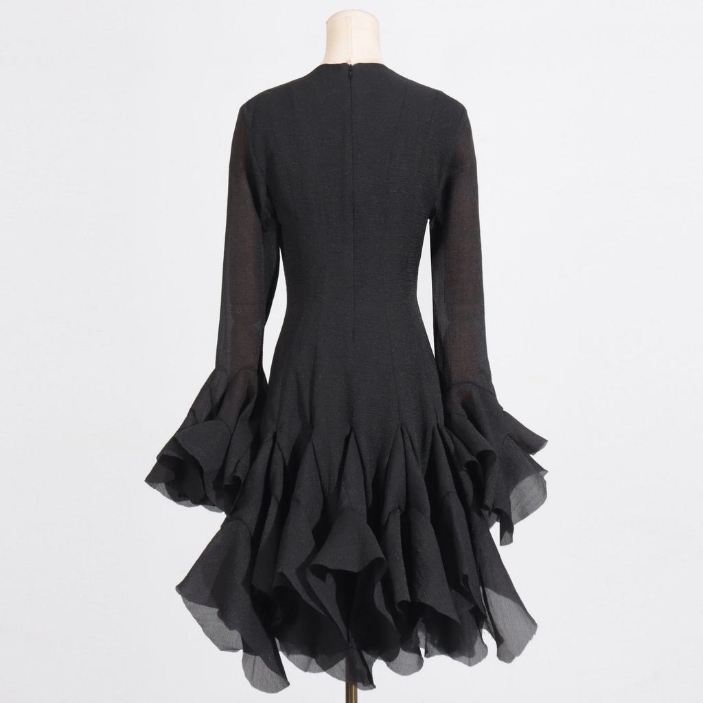 Однотонные платья с пуговицами, слим-фит для женщин, с круглым вырезом, длинными рукавами, высокой талией, лоскутным узором, оборками, женская мода, новинка