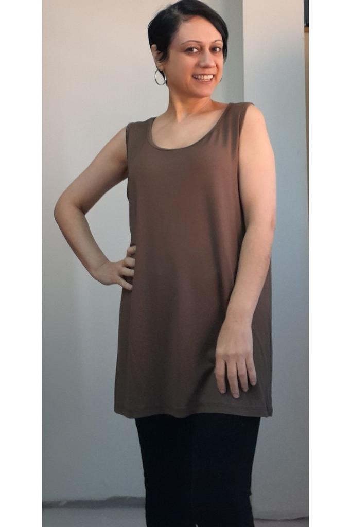 Women's Style Big Size T-Shirt Light Brown Thick Strap Combed Cotton Viscose T-Shirt