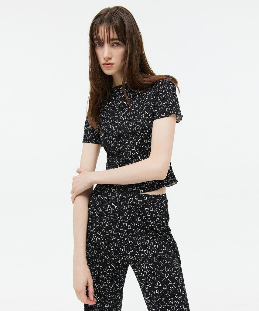 VEDERMI Heart Pattern Knit Top (Half Sleeve)
