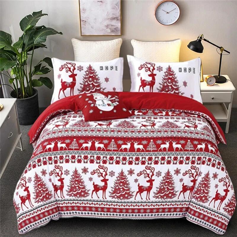 Christmas Duvet Cover Set Snowflake Red Elk Reineer Tree Queen King Double Bedding Set Twin Single Boys Adult New Gift