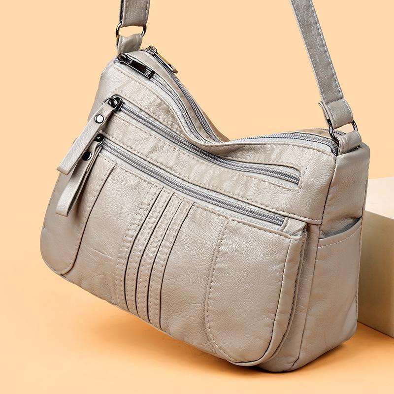 Ретро Мягкая Кожаная Сумка Через Плечо Много Карманов Однотонная Сумка Crossbody Идеально для Деловых Поездок Покупок