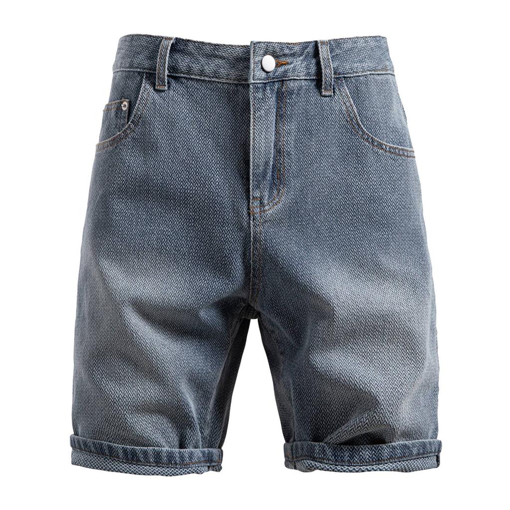 Men's Summer Solid Color Textured Casual Denim Shorts Men's Fashion Shorts
