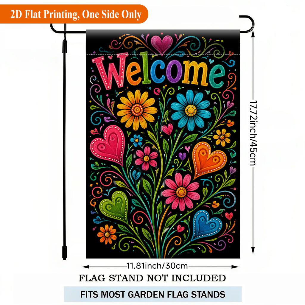 Welcome with Colorful Flowers Single Sided Polyester , Garden Flag - Single-Sided, Polyester, Outdoor Yard Decor