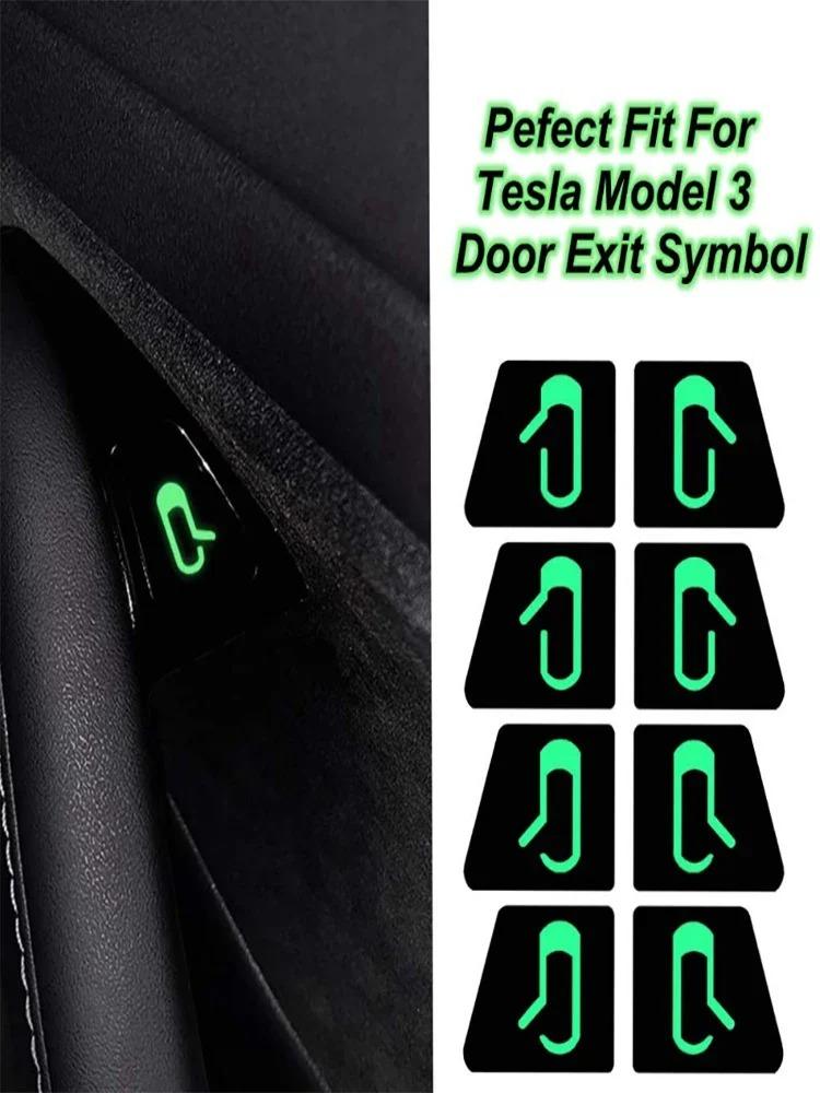 Для Tesla Model 3 Y Кнопка двери автомобиля Светящаяся наклейка-напоминание Наклейка для выхода из открытой двери Кнопка переключателя подъема окна подлокотника 2017-2020