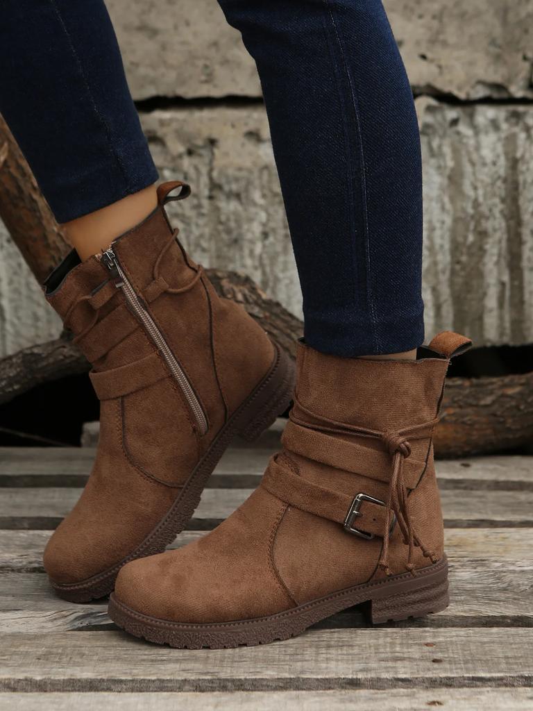 Модные женские ботильоны Botines, осенние новые замшевые ботинки на высоком каблуке в стиле ретро, повседневные женские туфли больших размеров с пряжкой и молнией, короткие ботинки