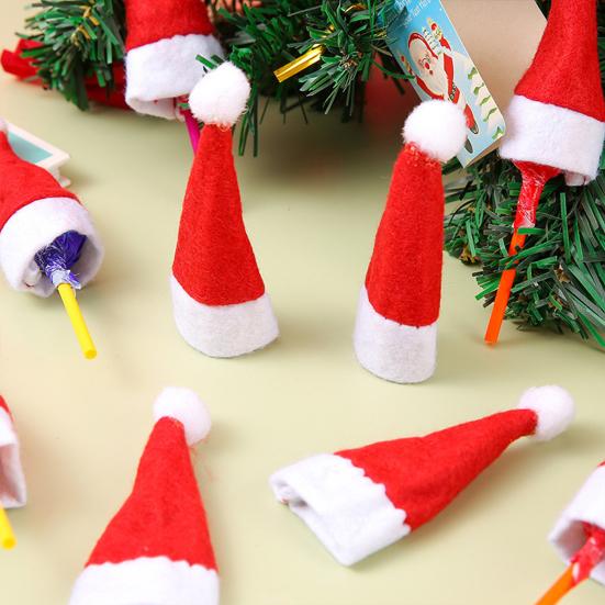 20 Pcs Candy Hat Finger Cap Lollipop Decoration Hats Mini Santa Hat New Year Party Table Dinner Decoration Wine Bottle Covers Parties Photography Prop