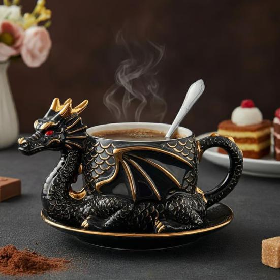 Кофейная кружка в форме дракона, сделанная вручную из смолы, коллекционная, мифическое существо в стиле дракона, декор для кухни