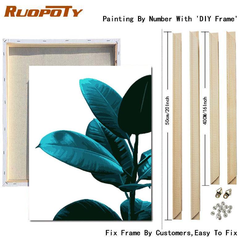 RUOPOTY Картина маслом по номерам, пейзаж с листьями, акриловая рамка «сделай сам», на холсте, настенная картина по номерам для гостиной