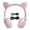 Наушники Cat Ear 3D LED Light Wireless Bluetooth 5.0 Складные гарнитуры с микрофоном Серо-розовый