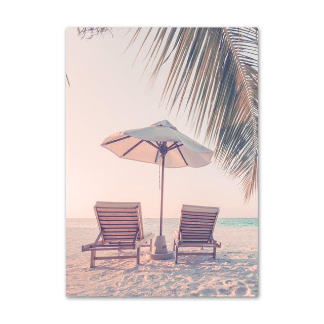 Nordic Summer Coastline Surf Canvas Poster Print Sunny Beach Bus Palm Trees Wall Art Painting Landscape Pictures For Living Room