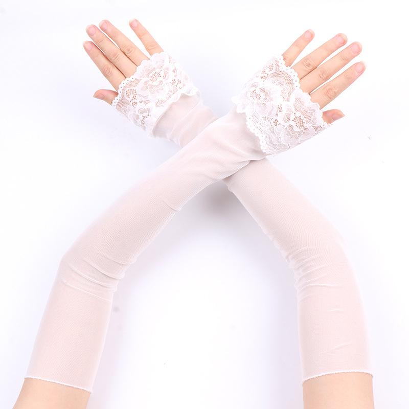 Elegant Long Elastic Tulle Fingerless Gloves Driving Sun Protection Mesh Arm Sleeves Party Costume Accessories