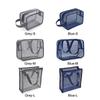 Portable Grey Blue Mesh Shower Bag Mesh Beach Makeup Handbag Leaking Water Foldable Gym Tote Bag Bathroom Shower Organizer