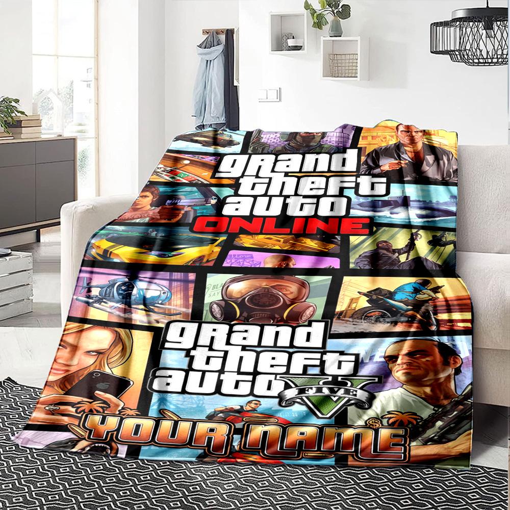 Grand Theft Auto Personalized Name Blanket Multi-purpose Customizable Blanket Durable Comfort Throw For Nap Home Decor Office Couch All-Season Use