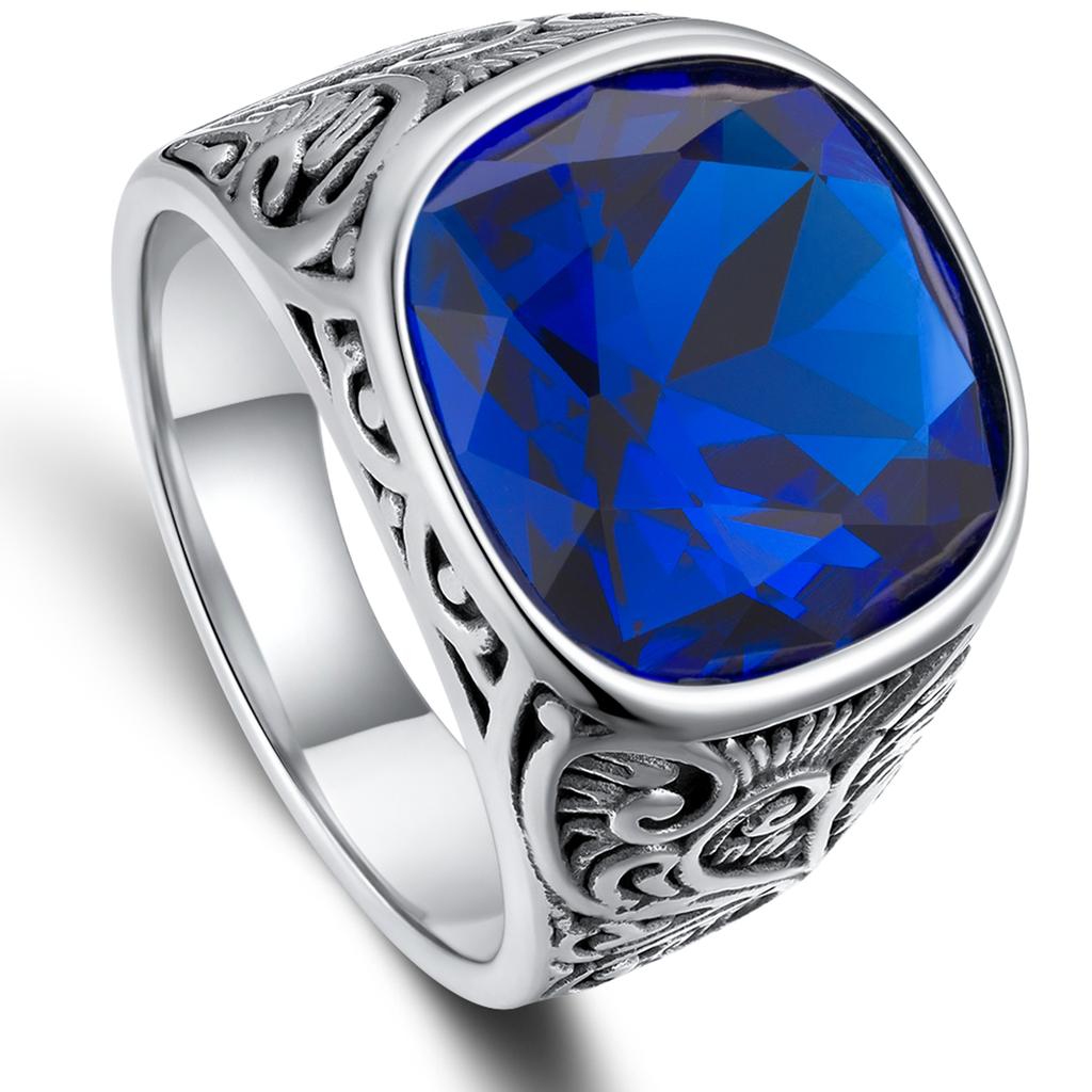Retro European American Style Men'S Stainless Steel Ring, Fashionable Simple Creative Design, Synthetic Faux Gemstone,