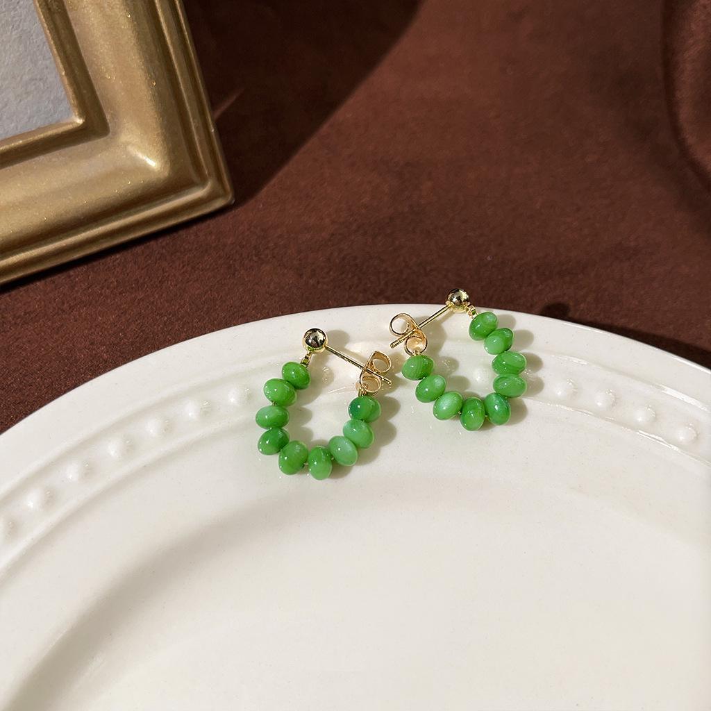 Изумрудные серьги-пусеты в стиле ретро середины века